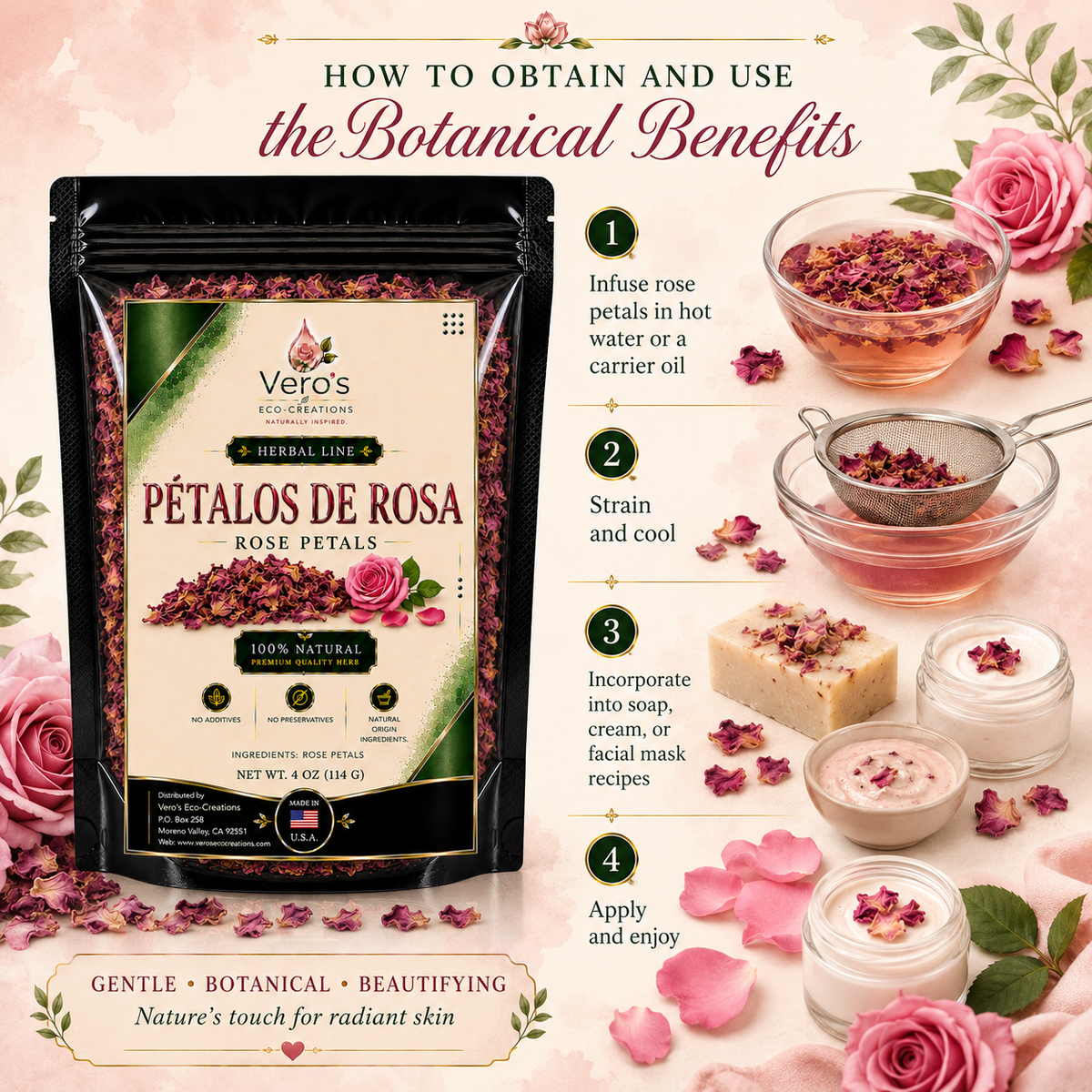 VERO'S HERBAL PETALOS DE ROSA DRIED FLOWER WHOLESALE BAG 2LBS
