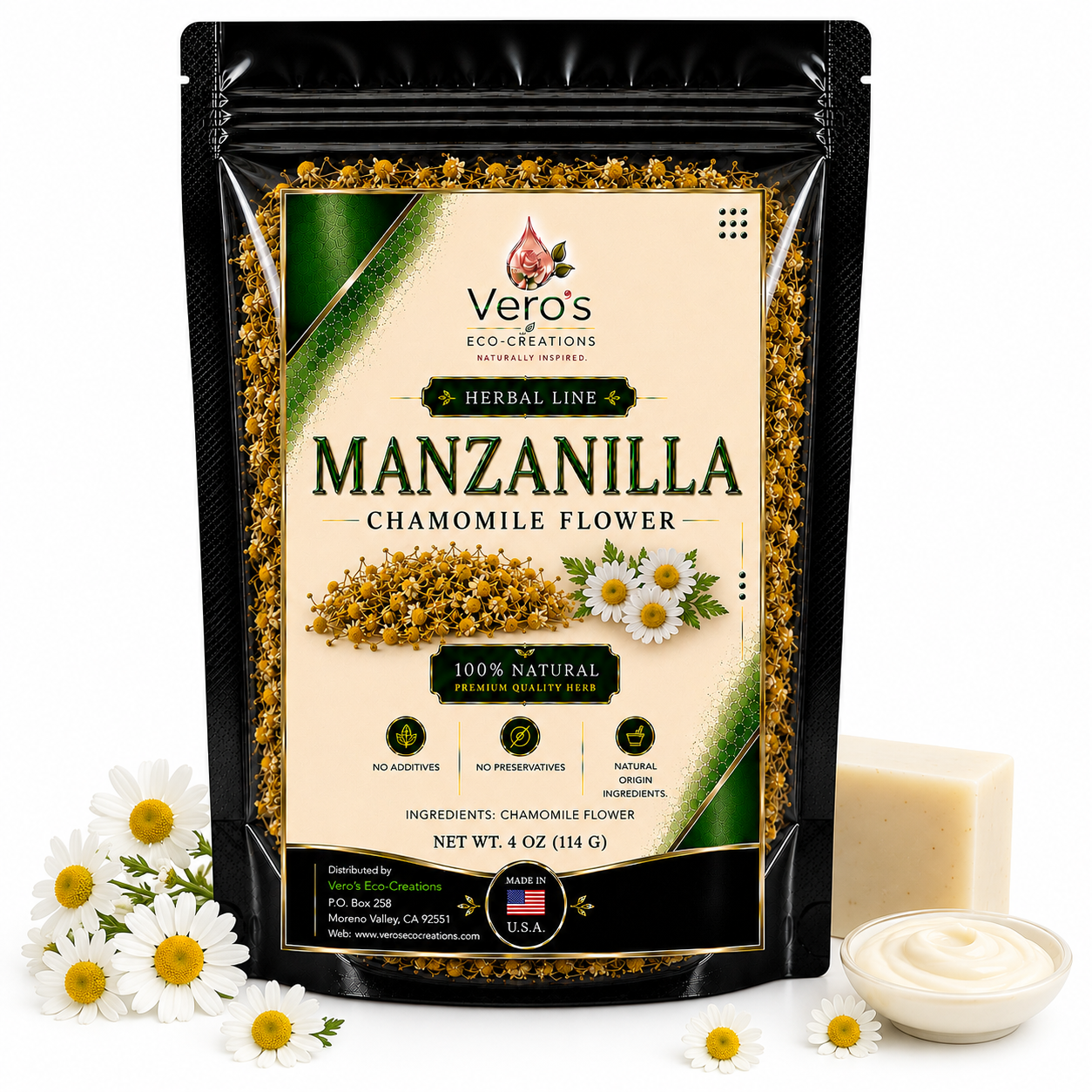 VERO'S HERBAL MANZANILLA  DRIED FLOWER  WHOLESALE  BAG 2LBS