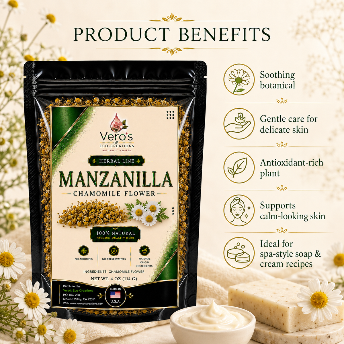 VERO'S HERBAL MANZANILLA  DRIED FLOWER  WHOLESALE  BAG 2LBS