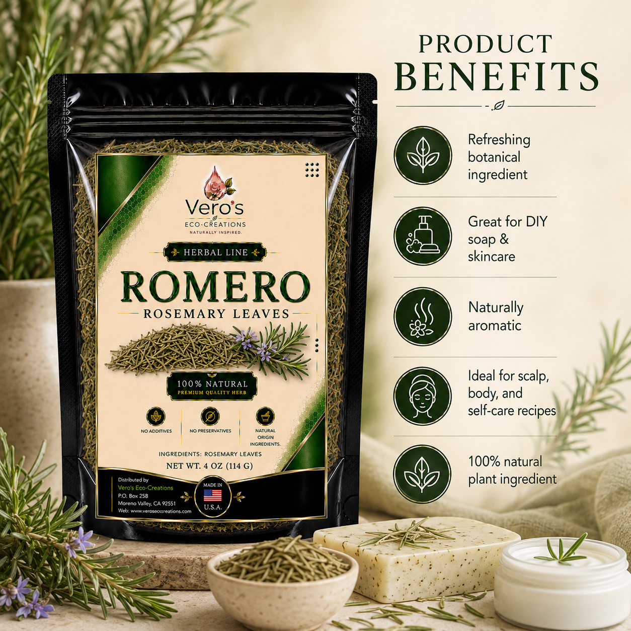 VERO'S HERBAL ROMERO  DRIED  4OZ 114G