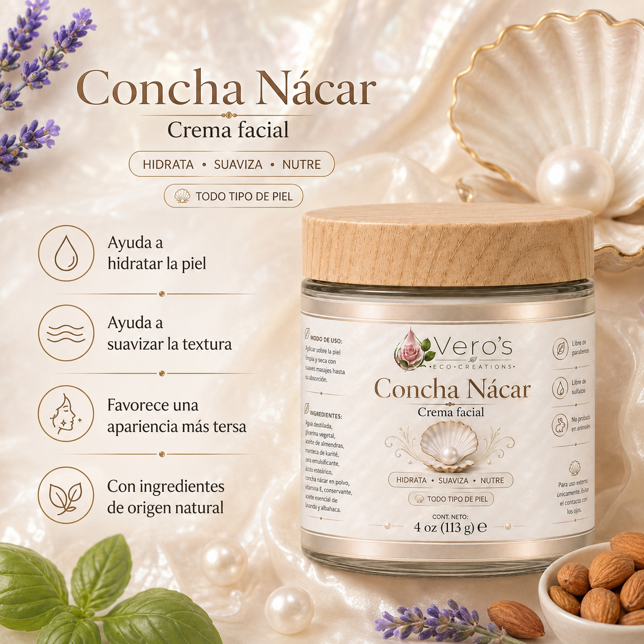 VERO'S CONCHA NACAR  FACIAL CREAM 4OZ