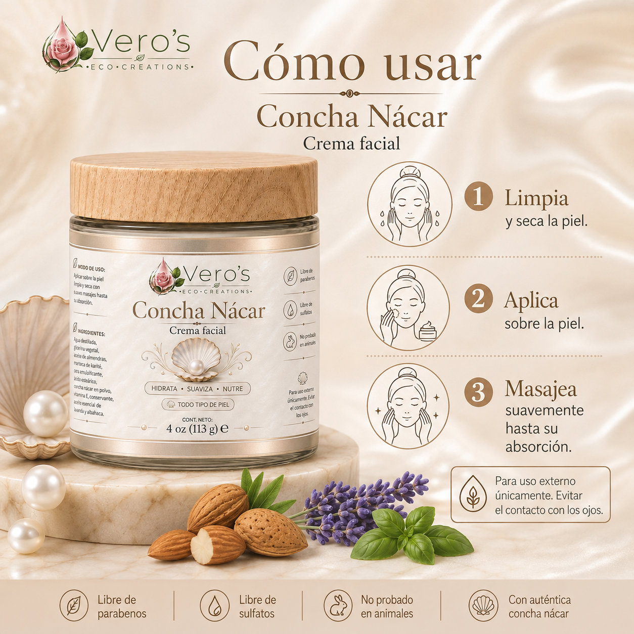 VERO'S CONCHA NACAR  FACIAL CREAM 4OZ