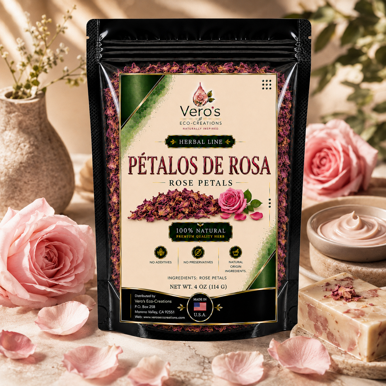 VERO'S HERBAL PETALOS DE ROSA DRIED FLOWER  4OZ 114G